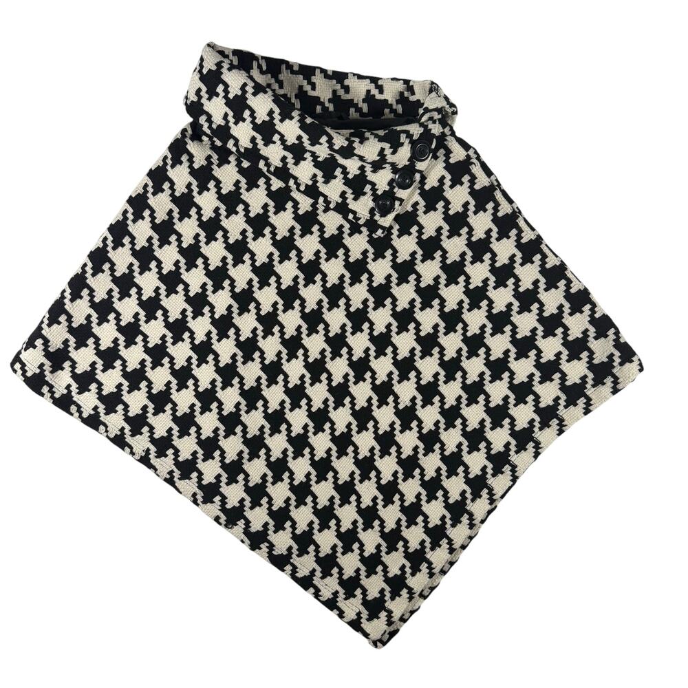 Last Kiss Black White Houndstooth Poncho Cape Women's XL Cowl Neck